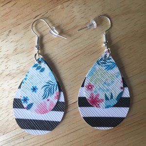 Floral and stripes faux leather earrings